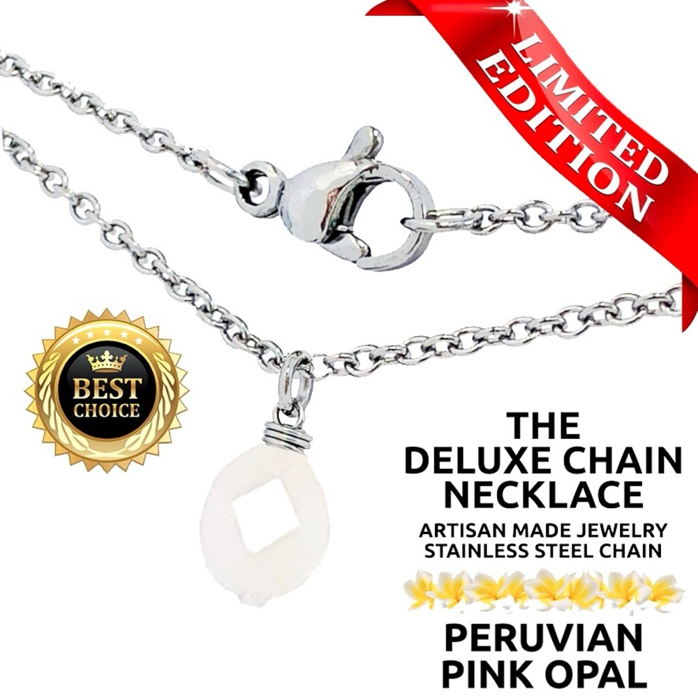 ISLAND SUNSET ARTISAN Deluxe Necklace Necklace StainlessSteel PERUVIAN PINK OPAL
